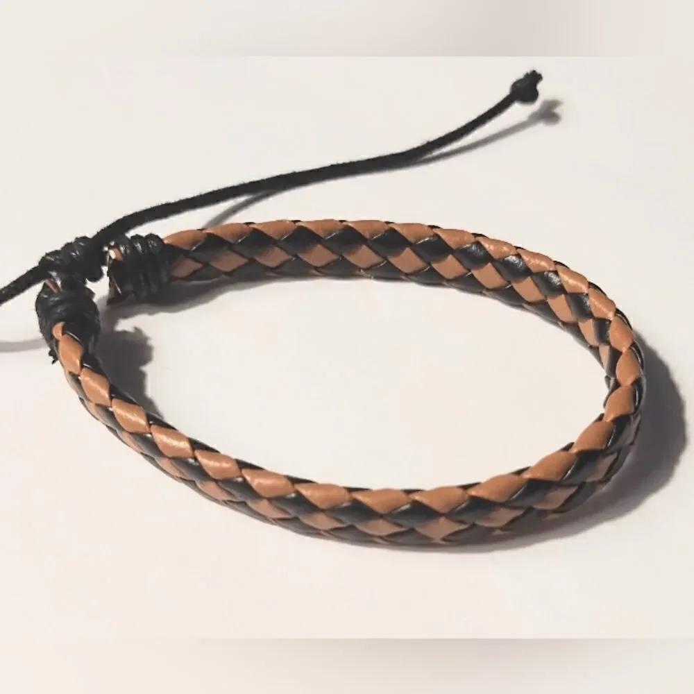 Men's bracelet‎ leather braided brown new d50